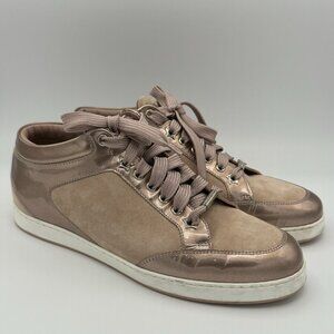 Jimmy Choo Sz 39.5 Shoes Rose Gold Sneakers Leather Suede Athletic Classic